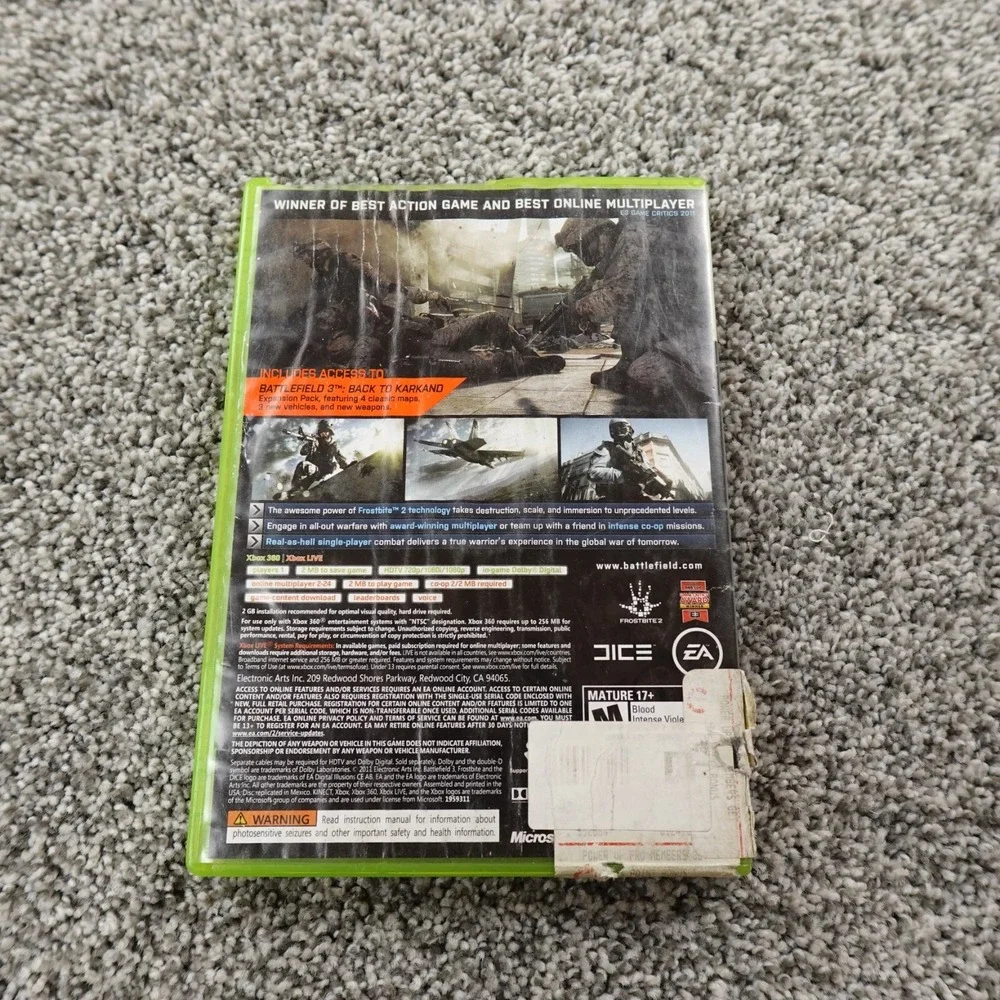Battlefield 3 Limited Edition XBox 360 Game Disc‎ Case War Shooter Army Military